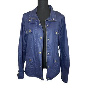 J. Crew Women's XL Downtown Field Blue Military Nautical Full Zip Coated Jacket